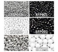 Cuentas de vidrio facetado checo, Fire-Polished, redondas 3mm, 4mm, 6mm, 8mm. Tres colores: Black, White, Silver. Total de 425 pcs. Set 3CFP008 (3FP033 4FP001 5FP055 6FP001 6FP033 8FP025)