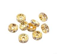 Cuentas espaciadoras de diamantes de imitación de 4 mm para cuentas sueltas de cristal para hacer joyas, cuentas de junta de núcleo de cobre para manualidades y hechas a mano para proyectos (dorado)