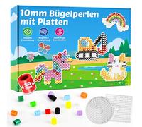 Cuentas para Planchar 10mm Juego de Perlas para Planchar Grandes para Niños de 3+ Años, Kit de Manualidades Infantiles con 2 Placas y Plantillas, Abalorios Fusibles Gigantes para Motricidad Fina