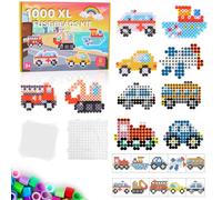Cuentas Para Planchar, Hama Beads, 1000 Piezas 10MM Abalorios Fusibles de 10 Colores, Plásticos Beads Kit Completo con Papel de Planchado, 10 Modelos de Vehículos, Manualidades para Niños Regalo