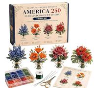 Cuentas Patrióticas | Set De Flores Abalorios Hechas A Mano | Kit Para Hacer Ramos Con Abalorios,para Adultos Familias Mujeres Hombres Principiantes