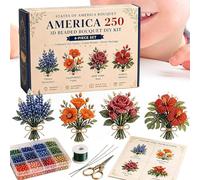 Cuentas Patrióticas - Set De Flores Artesanales Rojas Blancas Azules Con Cuentas - Kit DIY Manualidades Patrióticas,para Adultos Familias Mujeres Hombres Principiantes