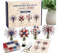 Cuentas Patrióticas,Set de Flores de Cuentas Artesanales Colección Rojo Azul - Kit Para Hacer Ramos Con Abalorios,Para Amantes Día De La Independencia Familias Mujeres Hombres Y
