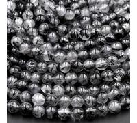 Cuentas redondas de turmalina negra AAA natural rutilo rutilo negro y blanco, semipreciosas, lisas, pulidas, redondas, sueltas, cuentas de hebra de piedras preciosas, fabricación de joyas, 10 mm, 1