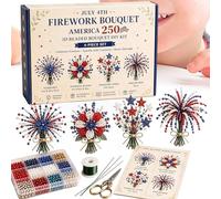 Cuentas Rojas Blancas Y Azules | Set De Flores Abalorios Hechas A Mano,para Crear Ramos Patrióticos - para Adultos Familias Mujeres Hombres Principiantes