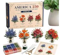 Cuentas Rojas Blancas Y Azules | Set De Flores Abalorios Hechas A Mano - para Crear Ramos Patrióticos - Para Amantes Día De La Independencia Familias Mujeres Hombres Y