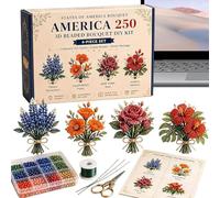Cuentas Rojas Blancas Y Azules,Set de Flores de Cuentas Artesanales Colección Rojo Azul,Kit Para Confeccionar Ramos Del 4 De Julio - Para Amantes Día De La Independencia Familias Mujeres Hombres Y