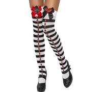 Cuento de Hadas Alicia Medias con Liga Calcetines Blanco y Negro+Rojo Lazos De