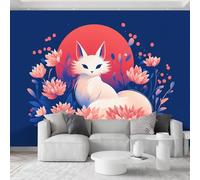 Cuento de hadas encantado papel pintado panorámico 500 x 280 cm, minimalista botánico zorro papel pintado para salón dormitorio - azul oscuro mural arte decoración póster para oficina