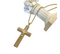 Cuerda - Collar con colgante de cruz de lujo, cadena cubana chapada en oro con diamantes de imitación de cristal, joyería religiosa