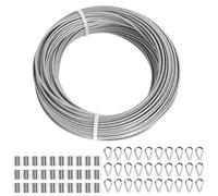 Cuerda de alambre de acero inoxidable de 50 m, 2 mm, 304, con 30 guardacabos y 30 manguitos, cable tensor para enredaderas, plantas trepadoras, cuerda de cortina