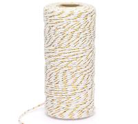 Cuerda de algodón de 328 pies, cuerda blanca de Navidad con alambre dorado, cordón de algodón para envolver regalos, bodas, manualidades, decoraciones de vacaciones