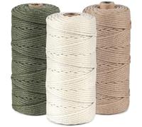Cuerda de Algodón,ilauke 3mmx300m Hilos de Macramé,Hilo de Algodón Suave Macramé de 3mm,Cordón de Algodón para Decoración Bohemia,Atrapasueños,Colgante de Flores Bricolaje(Beige,Verde Militar,Marrón)