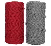 Cuerda de Algodón para Manualidades, 2 Piezas de 100 Metros, Hilo para Tejer y Macramé, Color Rojo y Gris Oscuro - Hilo Suave y Resistente, Ideal para Tejer, Decorar y Artesanía