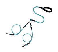 Cuerda de doble cabeza para pasear perros con patrón ondulado, una cuerda de tracción y dos cuerdas de tracción, antibobinado y desmontable (azul claro, 2 cabezas)