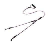 Cuerda de doble cabeza para pasear perros con patrón ondulado, una cuerda de tracción y dos cuerdas de tracción, antibobinado y desmontable (rosa)
