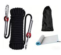 Cuerda de Escalada y Rescate 1200kg, 20M(D10mm)- Incluye 2 Mosquetones Seguros - Nylon Resistente para Montañismo, Camping, Barranquismo, Senderismo-Negro