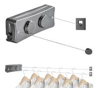 Cuerda de lino retráctil para interior y exterior, 2 x 5,1 m, acero inoxidable, cable de lavandería retráctil, tendedero de ropa de ahorro de espacio (gris)