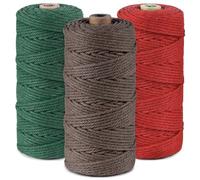 Cuerda de Macramé Natural,ilauke 3mmx300m Hilo de Macramé,4 Hilos Macrame Cuerda,3mm Macramé de Algodón Trenzada,Cuerda de Algodón para Manualidades Envolver Regalo Decoración Bohemia(Rojo,Café,Verde)