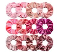 Cuerda De Pelo De Tela 12 coleteros de terciopelo blancos, negros, azules, verdes, morados, rojos y rosas, accesorios for el cabello for mujeres niñas(Mix Pink)