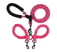 Cuerda de remolque de doble cabeza para mascotas, un arrastre, dos noches, reflexión antibobinado, cuerda elástica de nailon para pasear perros accesorios (rosa)