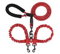 Cuerda de remolque de doble cabeza para mascotas, un arrastre, dos noches, reflexión antibobinado, cuerda elástica de nailon para pasear perros accesorios (rojo)