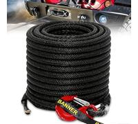 Cuerda de Remolque para Coche, Cabestrante 15m Largo 8mm Diámetro Cuerda Sintética de 12 Hilos 6000kg / 13228 Libra Cuerda de Plástico Cuerda de Remolque con Gancho Metálico para SUV ATV UTV, Negro