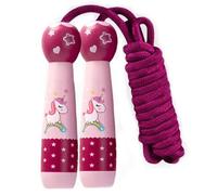 Cuerda de saltar con mango de madera de unicornio de dibujos animados, 2,3 m, ajustable, cómoda, antiskid/no anudado, adecuada para niños de 6,8,10 algodón Skipping Rope (púrpura)