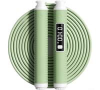 Cuerda de saltar digital con contador LCD, ajustable, diseño de conteo electrónico, asas ergonómicas de silicona, modo dual, cable de polipropileno de 3 metros para gimnasio en casa (verde)