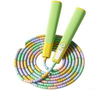 Cuerda de saltar infantil de 2,8 m con segmentos de cuentas, longitud ajustable, control de mango texturizado y cuerda aerodinámica cónica de PVC PP para un ritmo constante (C)