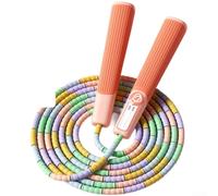 Cuerda de saltar infantil de 2,8 m con segmentos de cuentas, longitud ajustable, control de mango texturizado y cuerda aerodinámica cónica de PVC PP para un ritmo constante (D)