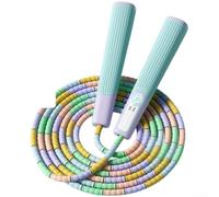 Cuerda de saltar para niños de 2,8 m con segmentos de cuentas, longitud ajustable, control de mango texturizado y cuerda aerodinámica cónica de PVC PP para un ritmo constante (A)