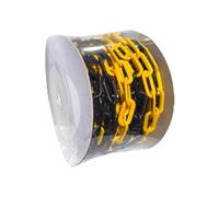 Cuerda de seguridad de plástico negro amarillo resistente, 25 m, cadena de valla temporal, rollo de protección de entradas y multitudes, cadena de barrera para