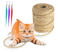 Cuerda de Sisal Rascador para Gatos, 9mmx10M Cuerda Sisal Natural para Reemplazar y Reparar Árbol Rascador, Postes de Rascado, Torres de Gatos, Decoración de Bricolaje en Jardín del Hogar (50m,9mm)