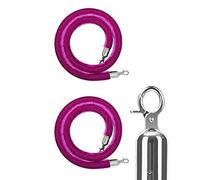 Cuerda de terciopelo de alta calidad, paquete de 2 con ganchos plateados, barrera de cola de control de multitudes de 6.5 pies para restaurante, teatro, eventos, elegantes cuerdas de terciopelo morado