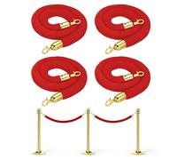Cuerda de terciopelo rojo de 5 pies, paquete de 4 barreras de control de multitudes con ganchos a presión para gestión de colas, separadores de hoteles y teatros, planificación de eventos VIP (rojo, 5