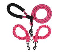 Cuerda de tracción elástica de doble cabeza para mascotas, correa de nailon absorbente de golpes, reflectante para perros dobles, dos pequeños y grandes (rosa)