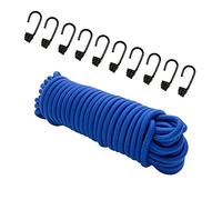 Cuerda expansora 20 m azul, (cuerda de goma) cuerda de tensión del cable de goma de 8 mm cuerda de lona cuerda de goma + 10 ganchos en espiral para ganchos de cuerda de 8 mm ganchos de metal