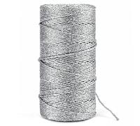 Cuerda Navidad, 100 M Cuerda de Decoración Navideña, No Elástico Cuerdas Navideña, Cordel para Árbol de Navidad, para Decoración Envolver Regalos, Manualidades (Plata)