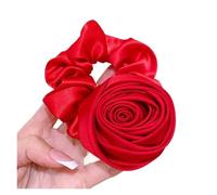 Cuerda Para El Cabello De Tela 2 unidades de cintas elásticas for el pelo con flores de rosas for mujer, coleteros con flores(Red)