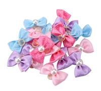 Cuerda para el pelo para mascotas, patrón de lazo, decoración de perlas de imitación, banda elástica, accesorios para el cabello para perros, gatos, 20 piezas de poliéster, rosa,