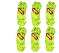 Cuerda reflectante de 6 mm para uso en exteriores, 550 libras de fuerza, ligera, para camping, tensores de aluminio, paquete de 6, verde fluorescente