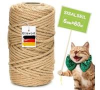 Cuerda Sisal para Rascador de Gatos, 6MM x 60M Cuerda de Yute, Cuerda de Cáñamo Natural para Reemplazo de Árboles de Rascador, Torre Gatos, Decoración de Jardín, Accesorios de Bricolaje Manualidades