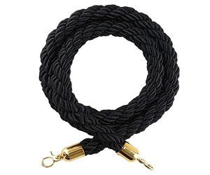 Cuerda trenzada negra - Barrera de control de multitudes de 7.5 pies con ganchos plateados para cines, grandes aperturas y eventos, cuerdas de cáñamo duraderas, divisor de entrada