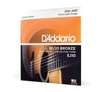 D'Addario Guitar Strings - Acoustic Guitar Strings - 80/20 Bronze - For 6 String Guitar - Deep, Bright, Projecting Tone - EJ10 - Extra Light, 10-47