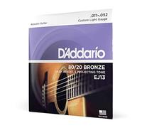 Cuerdas D'Addario para guitarra acústica, 80/20 Bronce, EJ13, Custom Light Gauge 11-52, juego de 6 cuerdas, paquete de 1