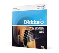 D'Addario Cuerdas para guitarra acústica EJ36 80/20 Bronce calibre ligero 10-47 juego de 12