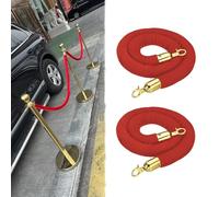 Cuerdas de barrera para control de multitudes, paquete de 2, cuerda de poste de terciopelo rojo con gancho pulido, separador de filas para seguridad en grandes eventos, 2 m
