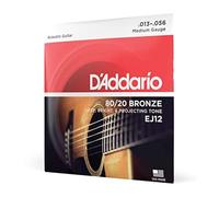 D'Addario Cuerdas de guitarra acústica EJ12 80/20 Bronce calibre medio 13-56 juego de 6 cuerdas