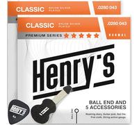 Cuerdas de guitarra clásica Henry's Strings, 2-Pack, plateado, nailon, ligero, paquete de 2 con extremo de bola, sujeción rápida y fácil, incluye medidor de acción de púa y 5 accesorios de guitarra